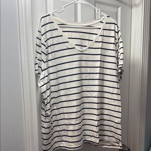 Women's Striped V-Neck Top - White and Navy